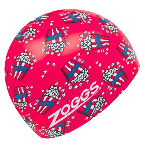 Шапочка для плавання Zoggs Silicone Printed (червоний, малюнок попкорн)
