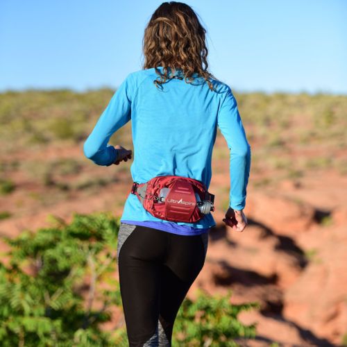 Поясна сумка для бігу UltrAspire Plexus Waist Pack Burgundy з тримачем Lumen Ally для ліхтаря бордов